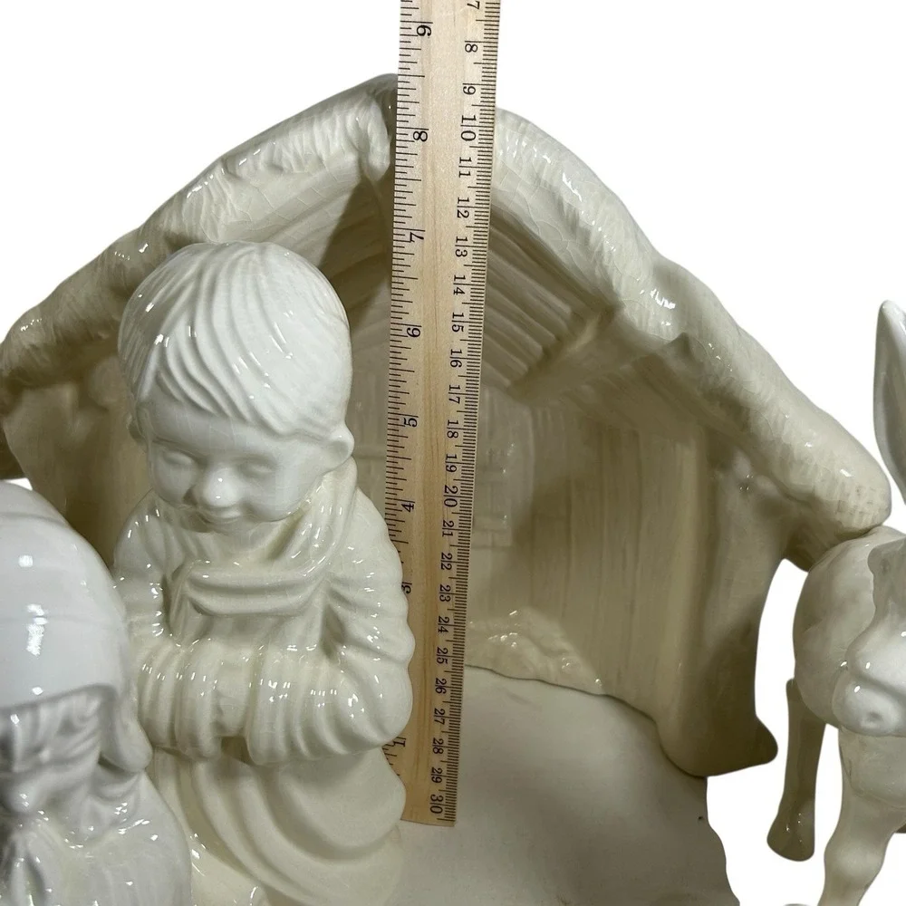 Vintage Arnel's Nativity Set Glazed Ceramic Christmas w/Rare Manger- 15 Pc- Read